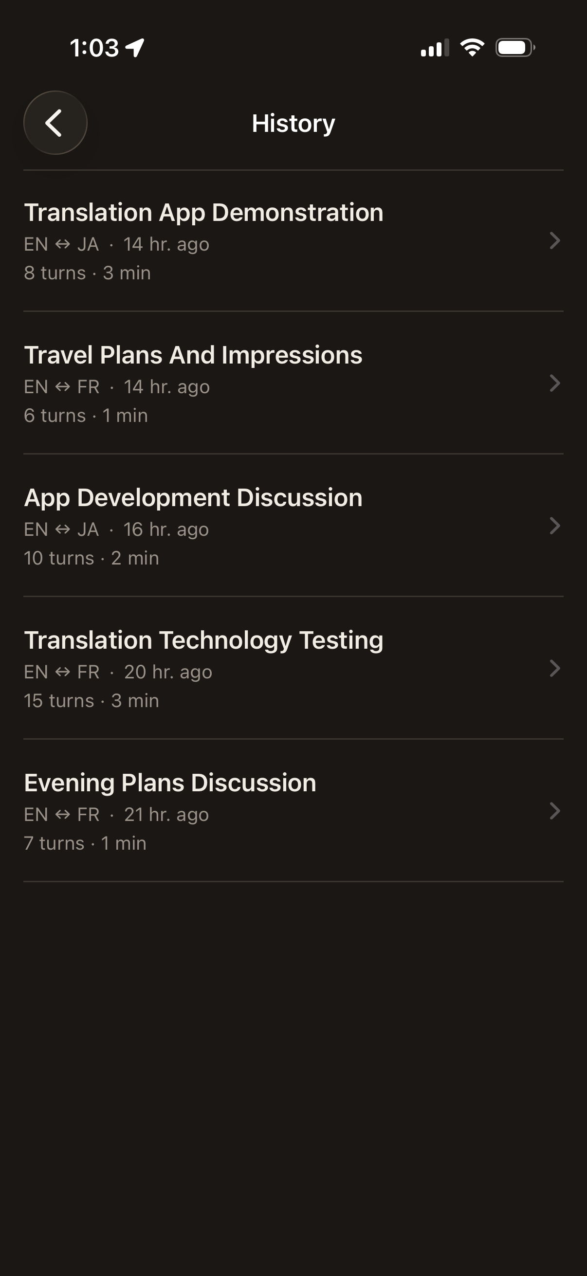 metcha conversation in progress: language pair, ear assignment, and live transcript visible.