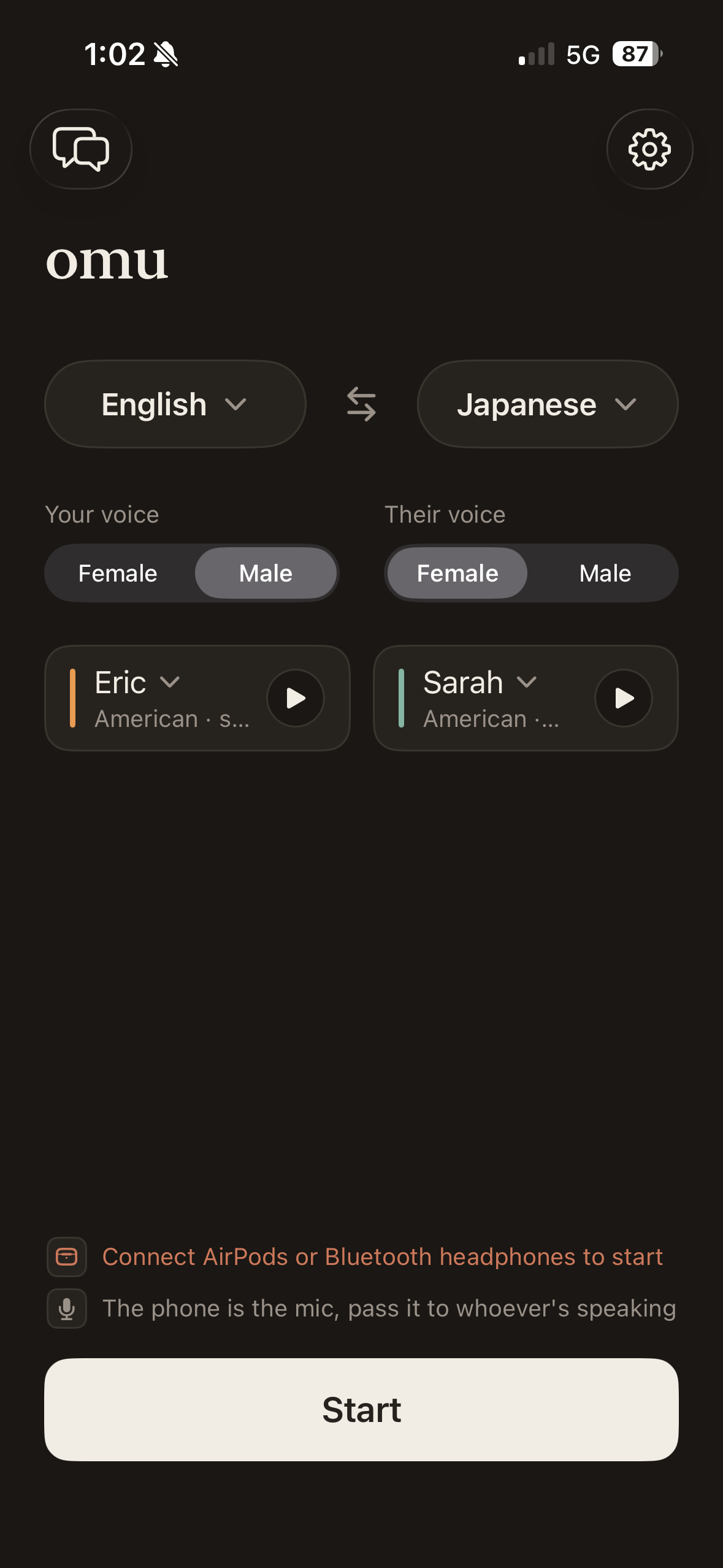 metcha home screen with quick-start tile and recent saved conversations.